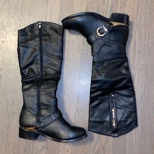 Charlotte Russe Sz7 Black & Gold-Madrid-Knee High Boots, Faux Leather